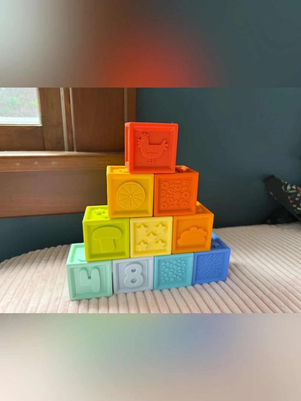 Colorful Silicone Stacking Rainbow & Sensory Blocks Toy Set - Multicolor